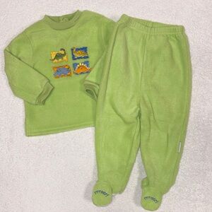 Vitamins Baby Lime Green Fleece Matching Top & Footed Pants Set dinosaur 24m